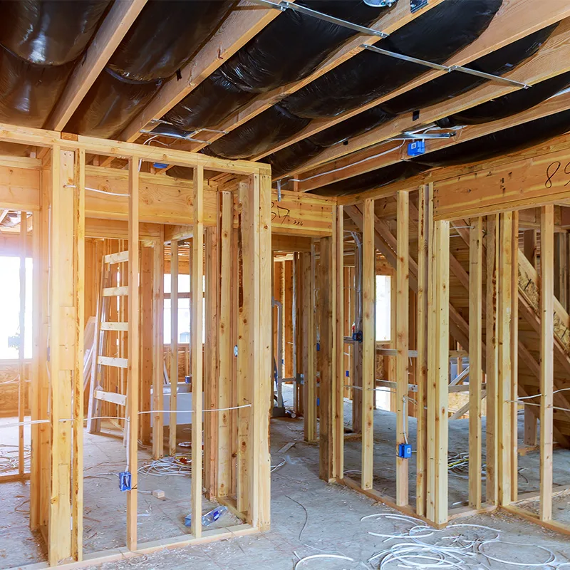 Interior stick modern building framing